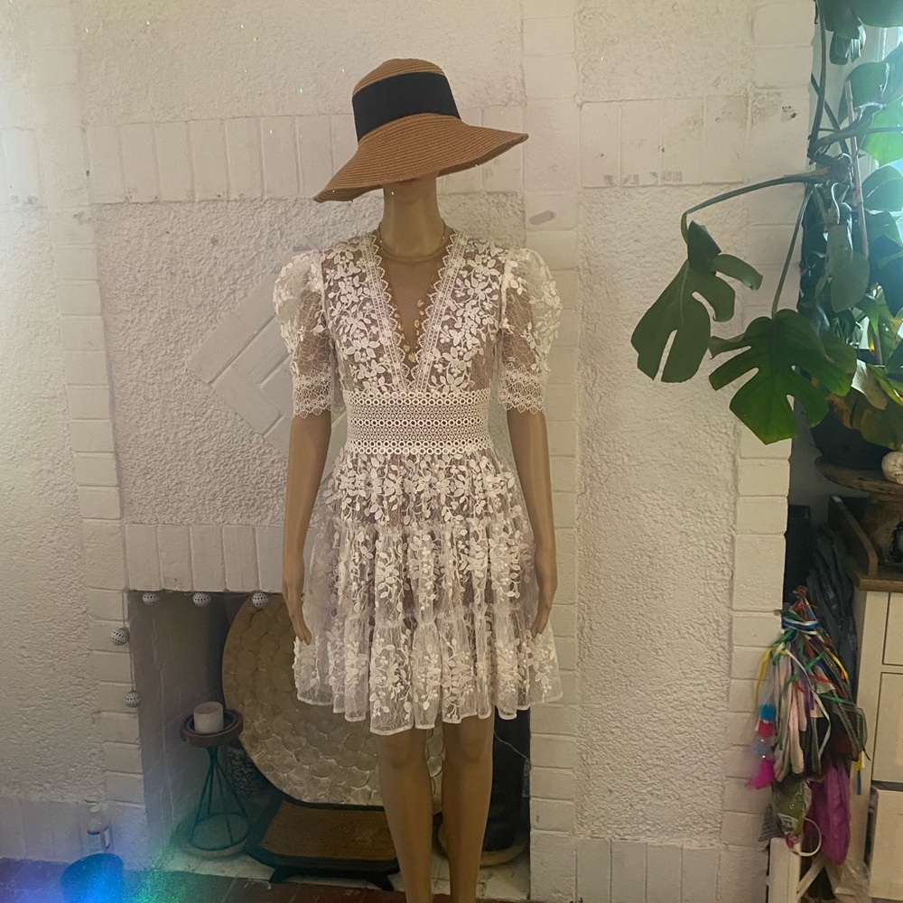 Bronx and Banco White Lace Mini Dress